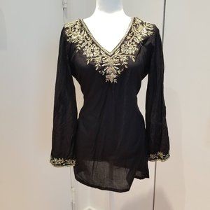 EAST Hand-Embellished Bead Sequin V-Neck Tunic S